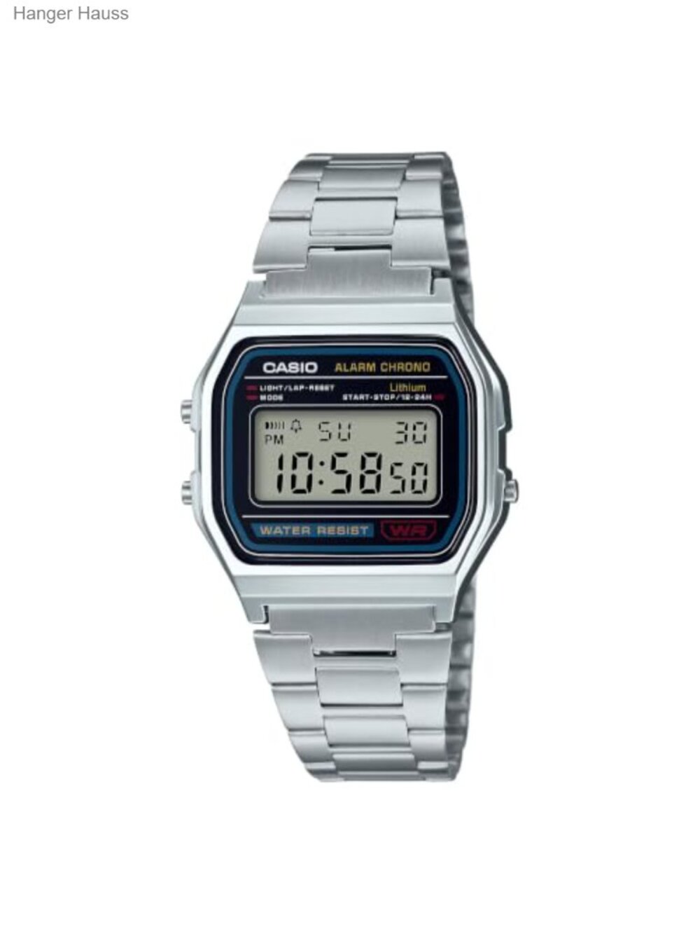 Vintage Digital Watch Stainless Steel Bracelet LED Light Stopwatch Alarm
